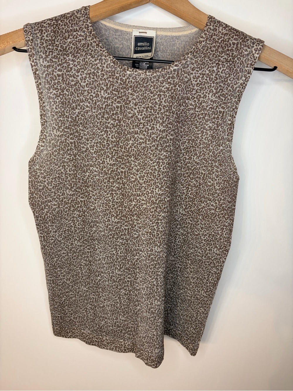 Emilio Cavallini Vintage 90’s Women’s Sheer Micro Leopard Print Tank Top, M/L
